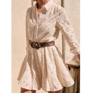 Sezane Sol Ecru Cotton Embroidered Flare Dress